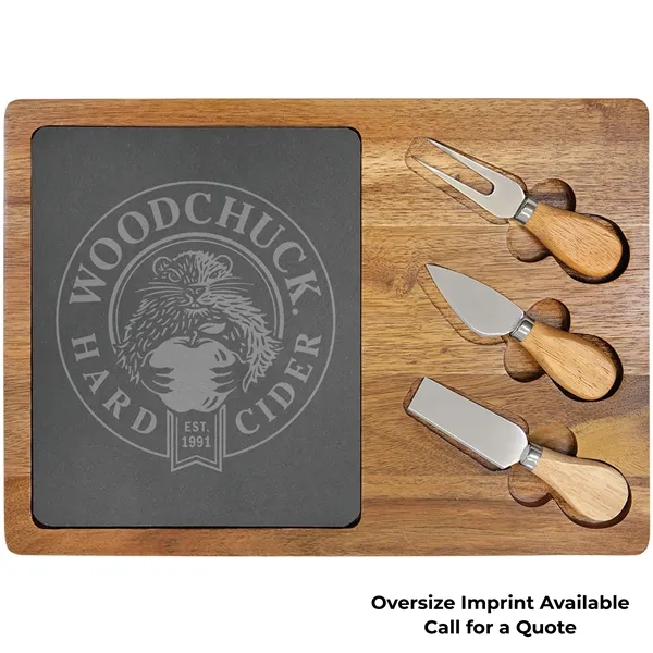 13.75" x 9.75" x 1/2" Acacia wood and slate cheese service... from ASI 74601 Calico