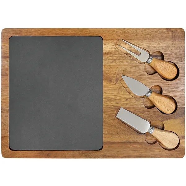 13.75" x 9.75" x 1/2" Acacia wood and slate cheese service... from ASI 74601 Calico