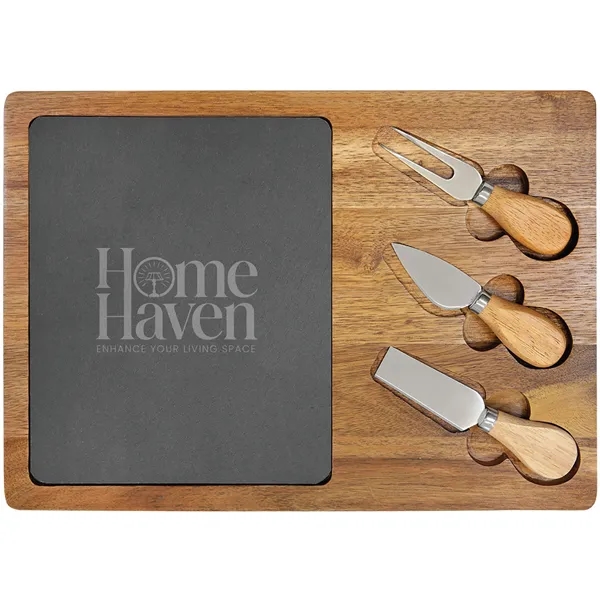 13.75" x 9.75" x 1/2" Acacia wood and slate cheese service... from ASI 74601 Calico