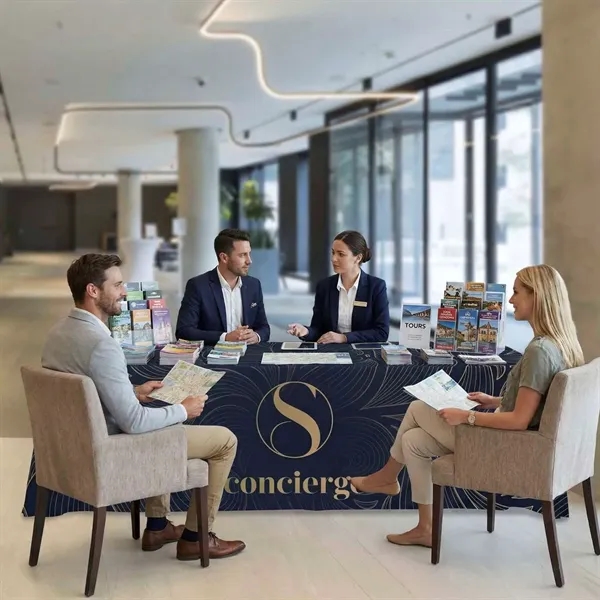 8' polyester table throws with 4 sides, draped corners and a... from ASI 87188 Showdown Displays