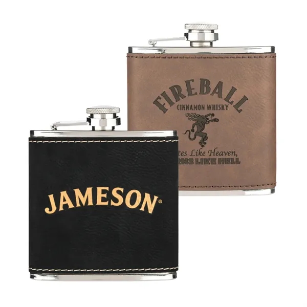 Stainless steel 6 oz hip flask with leatherette wrap plus 1... from ASI 37218 Athena Promo (tm)