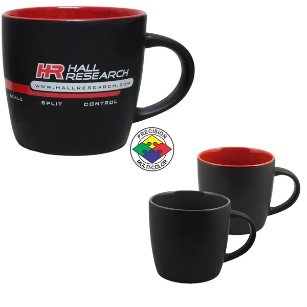 12oz Two-Tone Euro Cafe Mug, glossy black exterior and colored glaze... from ASI 80093 Pyrographics / Pyrographics Line