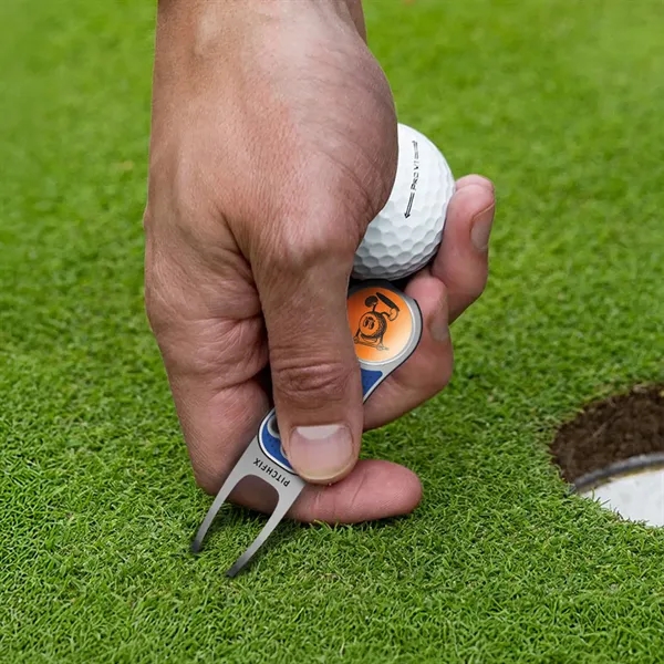 A sleek multi-function golf tool with switchblade divot tool, club rest,... from ASI 61966 HPG / BCG Creations HPG Gold