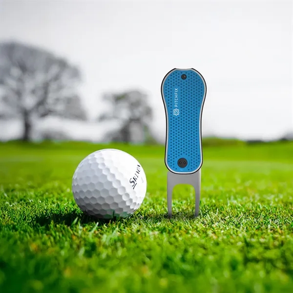 A sleek multi-function golf tool with switchblade divot tool, club rest,... from ASI 61966 HPG / BCG Creations HPG Gold
