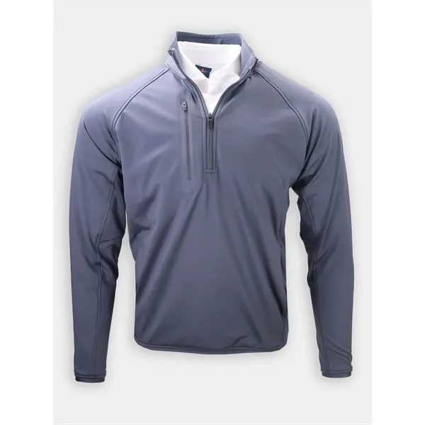 Long sleeve heavyweight quarter zip pullover using a polyester-spandex blend... from ASI 38120 Ball Pro / Diversified Quality Kitchenware / Branded Apparel Designs