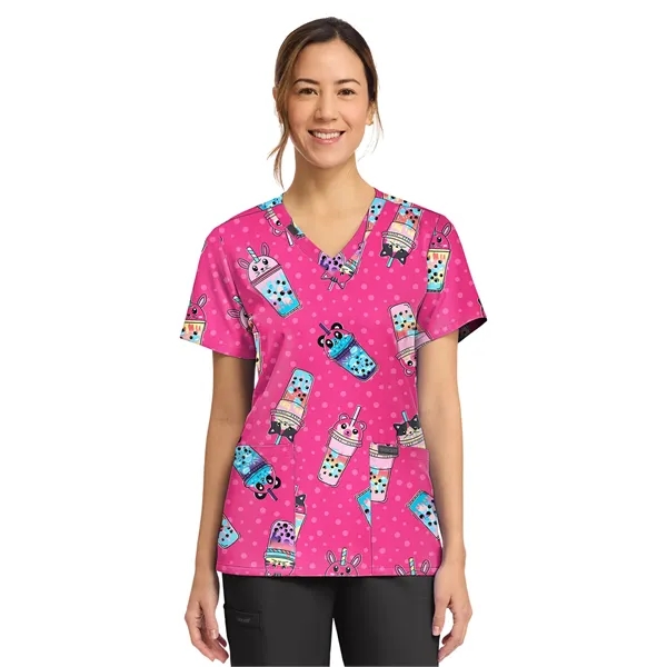 Cherokee - Genuine - Women's 2-Pocket Print V-Neck Scrub Top... from ASI 86018 Scrub Authority