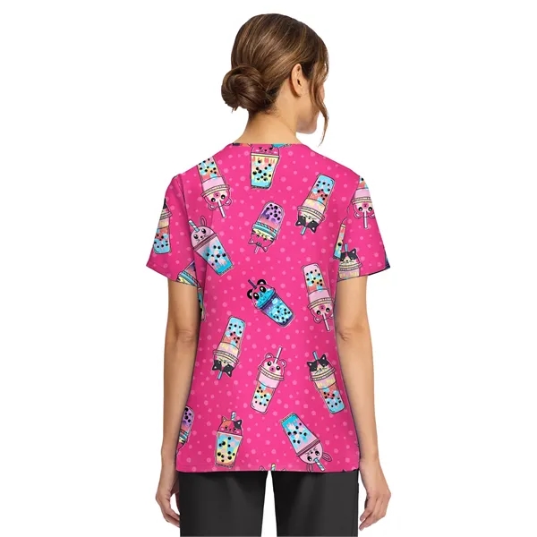 Cherokee - Genuine - Women's 2-Pocket Print V-Neck Scrub Top... from ASI 86018 Scrub Authority