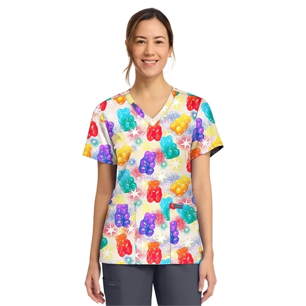 Cherokee - Genuine - Women's 2-Pocket Print V-Neck Scrub Top... from ASI 86018 Scrub Authority
