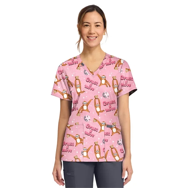 Cherokee - Genuine - Women's 2-Pocket Print V-Neck Scrub Top... from ASI 86018 Scrub Authority