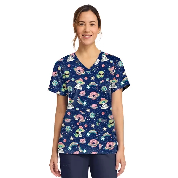 Cherokee - Genuine - Women's 2-Pocket Print V-Neck Scrub Top... from ASI 86018 Scrub Authority