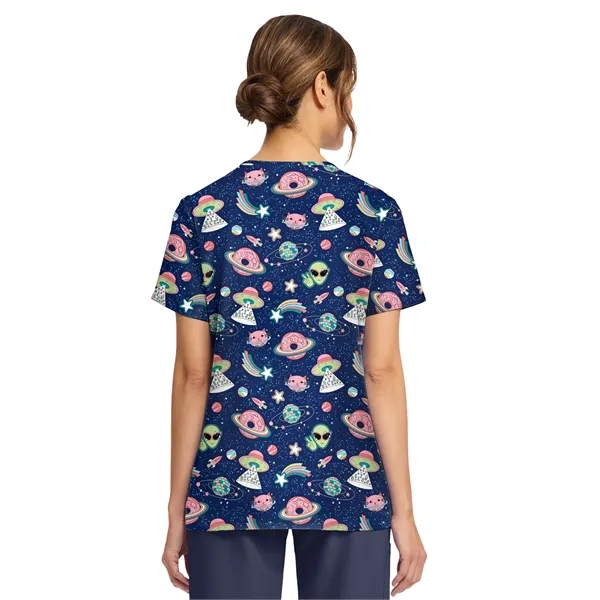 Cherokee - Genuine - Women's 2-Pocket Print V-Neck Scrub Top... from ASI 86018 Scrub Authority