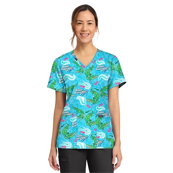 Cherokee - Genuine - Women's 2-Pocket Print V-Neck Scrub Top... from ASI 86018 Scrub Authority