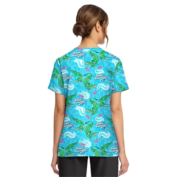 Cherokee - Genuine - Women's 2-Pocket Print V-Neck Scrub Top... from ASI 86018 Scrub Authority