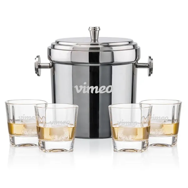 Item #SST1033-KS Milano Ice Bucket & Kansas On-the-Rocks Set