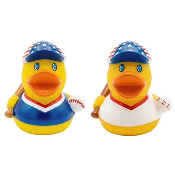 Mini yellow rubber squeaky patriotic baseball toy duck.... from ASI 57705 Goodview Industries Co Inc / Goodview Industries
