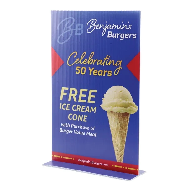 11"w x 17"h Vertical Tabletop Sign w/full color, full coverage imprint... from ASI 95280 Warwick Publishing Co / Warwick