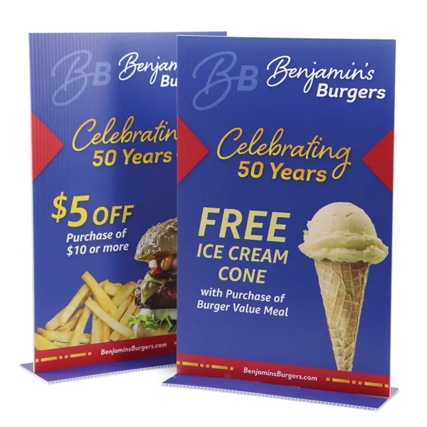 11"w x 17"h Vertical Tabletop Sign w/full color, full coverage imprint... from ASI 95280 Warwick Publishing Co / Warwick