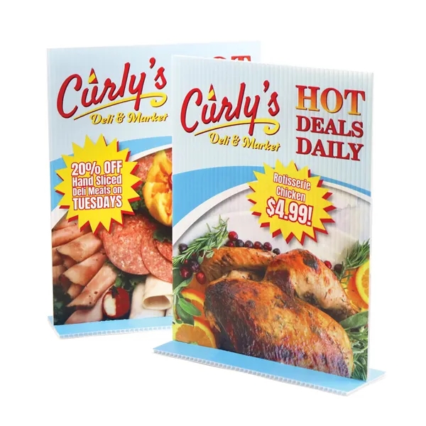 8.5"w x 11"h Vertical Tabletop Sign w/full color, full coverage imprint... from ASI 95280 Warwick Publishing Co / Warwick