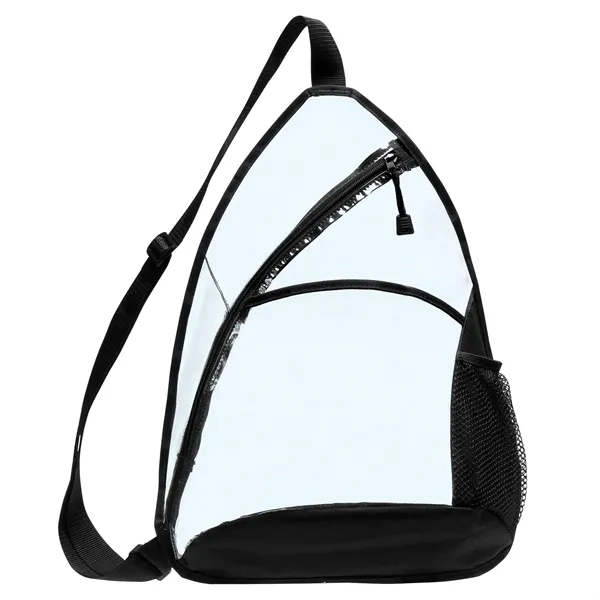 Clear sling backpack with bottle pocket and zip compartment, ideal for... from ASI 46420 Continental Mkting Svc Inc / CMBags