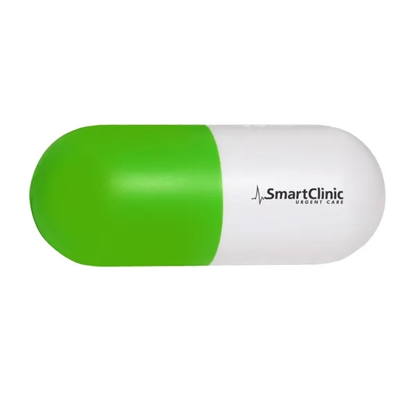 Pill capsule shaped stress reliever made of PU foam.... from ASI 63549 Jornik Manufacturing Corp