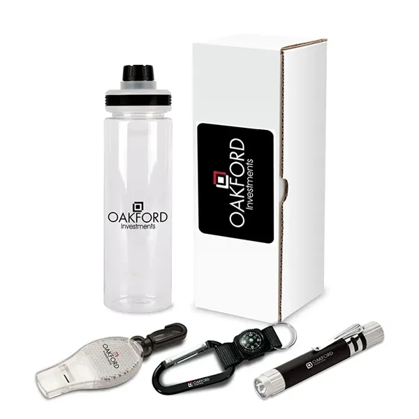 4-piece safety gift set with 25 oz. bottle, reflector whistle, carabiner... from ASI 67866 Logomark/Valumark