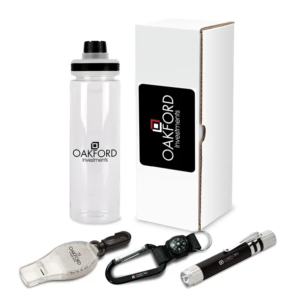 4-piece safety gift set with 25 oz. bottle, reflector whistle, carabiner... from ASI 67866 Logomark/Valumark