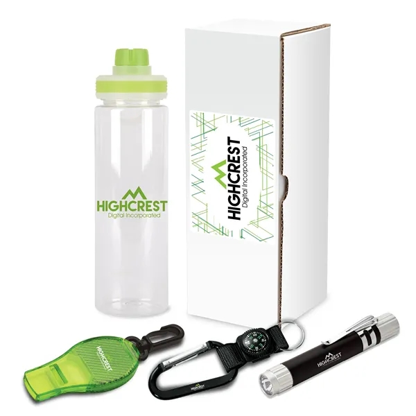 4-piece safety gift set with 25 oz. bottle, reflector whistle, carabiner... from ASI 67866 Logomark/Valumark