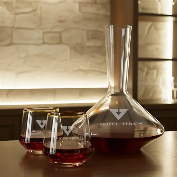 The modern design of the lead-free crystalline Tucson Carafe and Stemless... from ASI 84592 St Regis Group