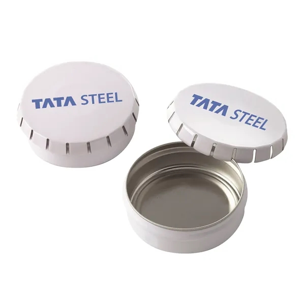 Empty candy tin with push top lid, 2.19" x .75".... from ASI 71685 Midnite Snax®