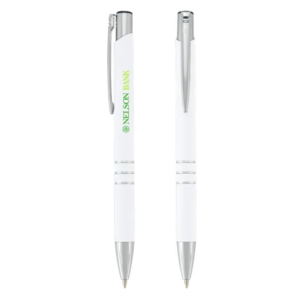 5.5" aluminum plunger-action Softex pen with ring accents and pocket clip.... from ASI 61125 Hit Promotional Products / Hit®
