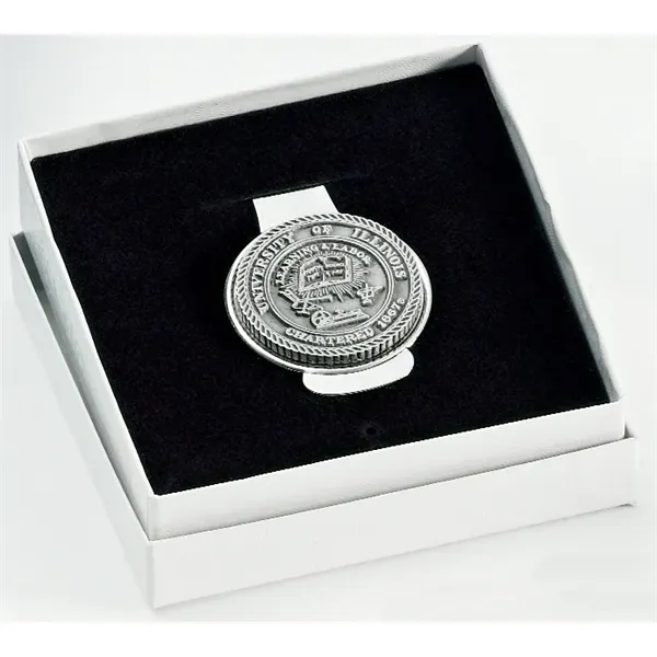 Silver finish money clip, with custom emblem.... from ASI 68760 Marken Industries / Marken