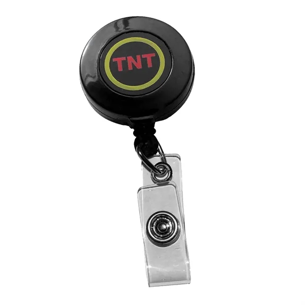 Round retractable badge holder with 30" long nylon cord and a... from ASI 68507 The Magnet Group / Perfect Line