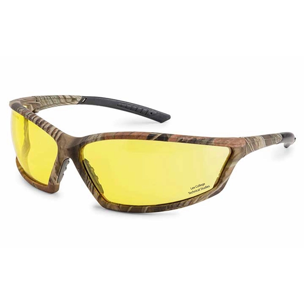 Camo frame, amber anti-fog lens, 4X4 safety glass. Printed on lower... from ASI 79951 Promosafe