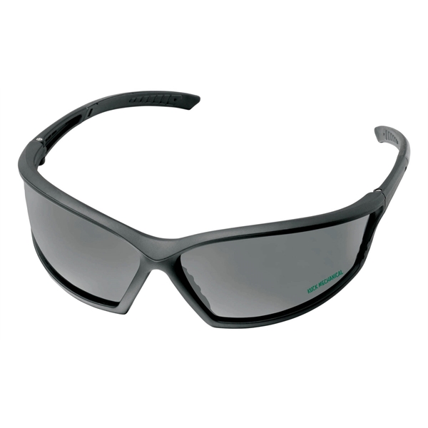 Black frame, gray lens, 4X4 safety glass. Printed on lower lens... from ASI 79951 Promosafe