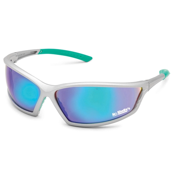 Silver frame, iridescent green mirror lens, 4X4 safety glass. Printed on... from ASI 79951 Promosafe