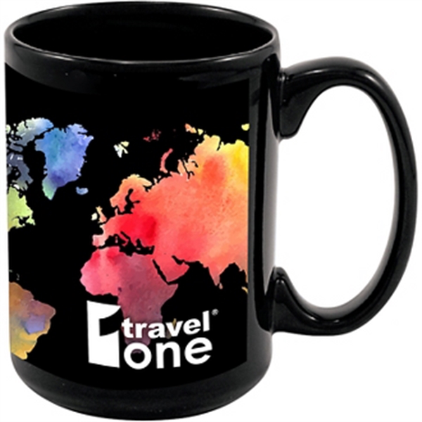 15 oz. black stoneware mug with glossy finish and D-shaped handle.... from ASI 57653 Gold Bond