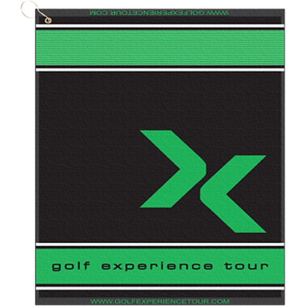16" x 19" designer woven golf towel with grommet, hook and... from ASI 57653 Gold Bond