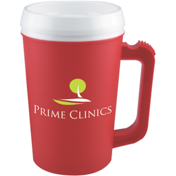 22 ounce double-wall insulated mug with handle, ribbed thumb stabilizer and... from ASI 57653 Gold Bond