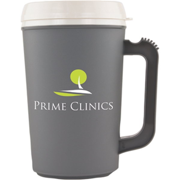 22 ounce double-wall insulated mug with handle, ribbed thumb stabilizer and... from ASI 57653 Gold Bond