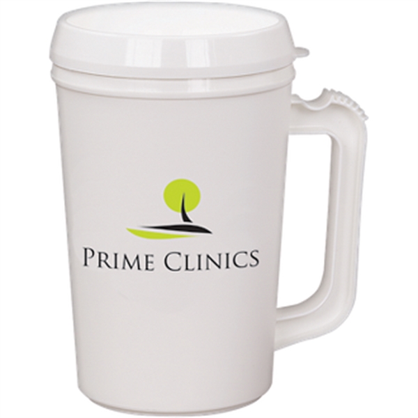 22 ounce double-wall insulated mug with handle, ribbed thumb stabilizer and... from ASI 57653 Gold Bond