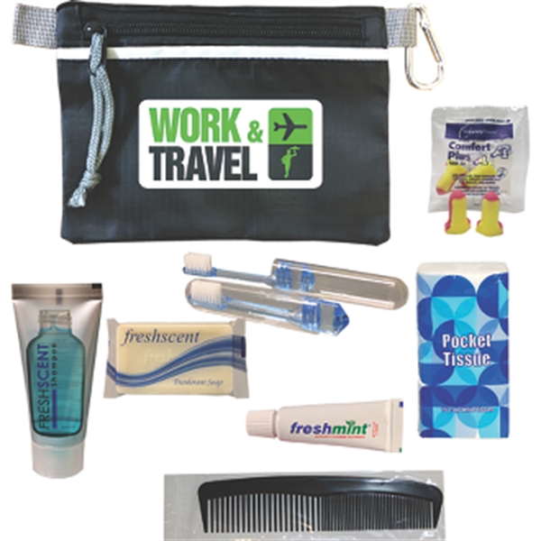 Business travel kit with shampoo, soap, toothbrush, toothpaste, tissue pack, comb,... from ASI 57653 Gold Bond