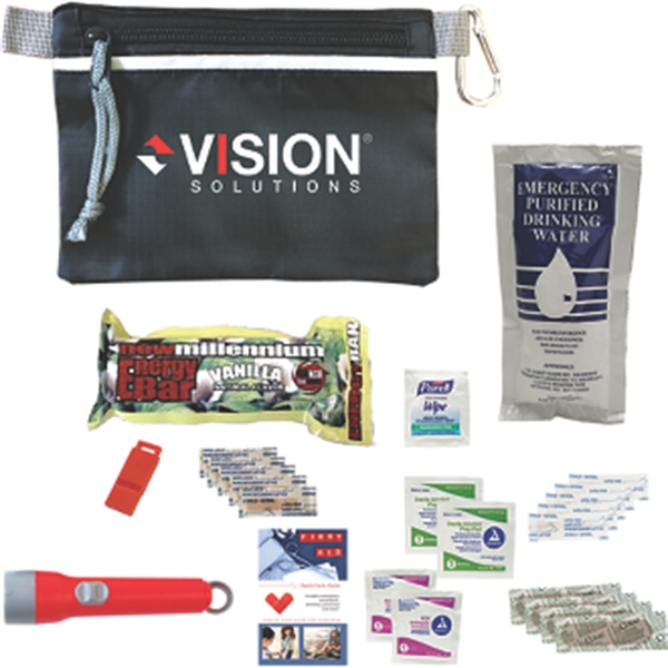 Disaster prep kit with a blanket, whistle, first aid kit and... from ASI 57653 Gold Bond