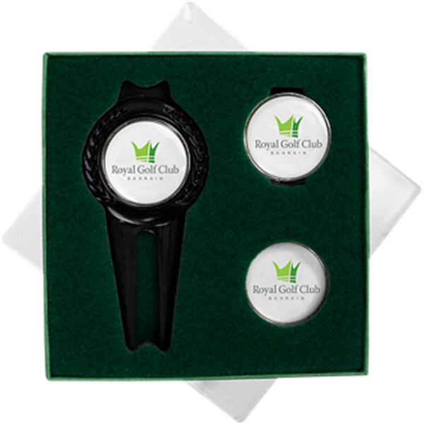 Gift set with a divot, magnetic ball marker, and hat clip.... from ASI 57653 Gold Bond