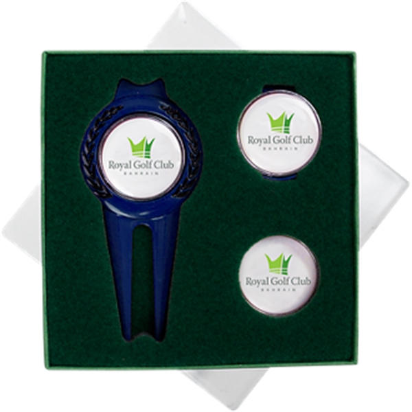 Gift set with a divot, magnetic ball marker, and hat clip.... from ASI 57653 Gold Bond