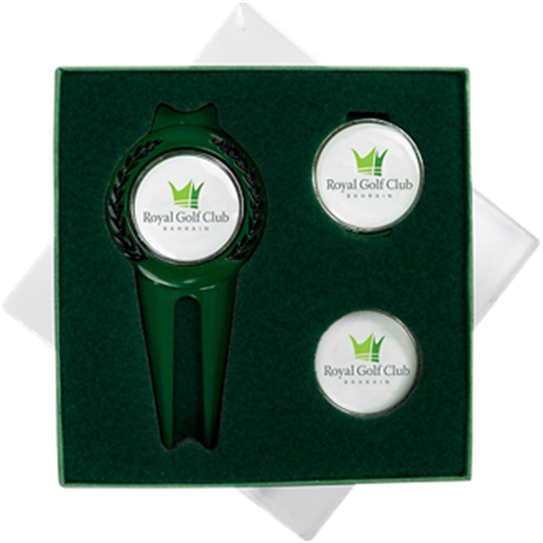 Gift set with a divot, magnetic ball marker, and hat clip.... from ASI 57653 Gold Bond