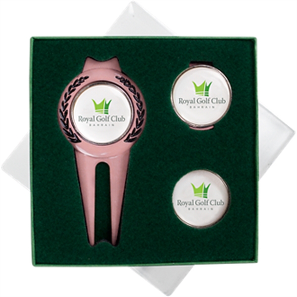 Gift set with a divot, magnetic ball marker, and hat clip.... from ASI 57653 Gold Bond