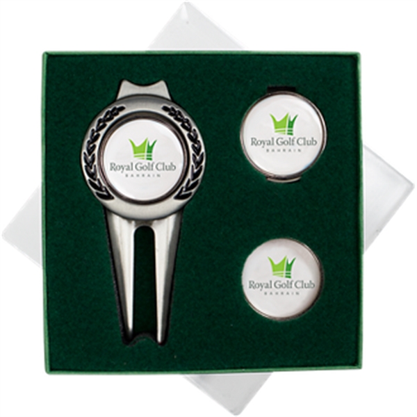 Gift set with a divot, magnetic ball marker, and hat clip.... from ASI 57653 Gold Bond
