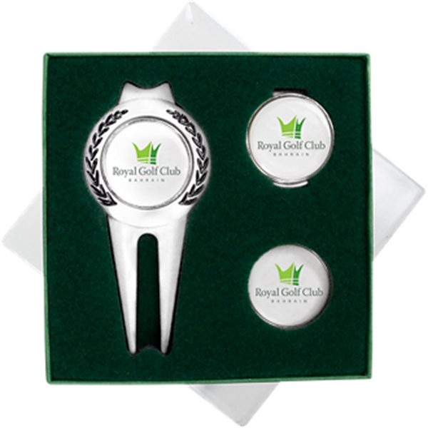 Gift set with a divot, magnetic ball marker, and hat clip.... from ASI 57653 Gold Bond