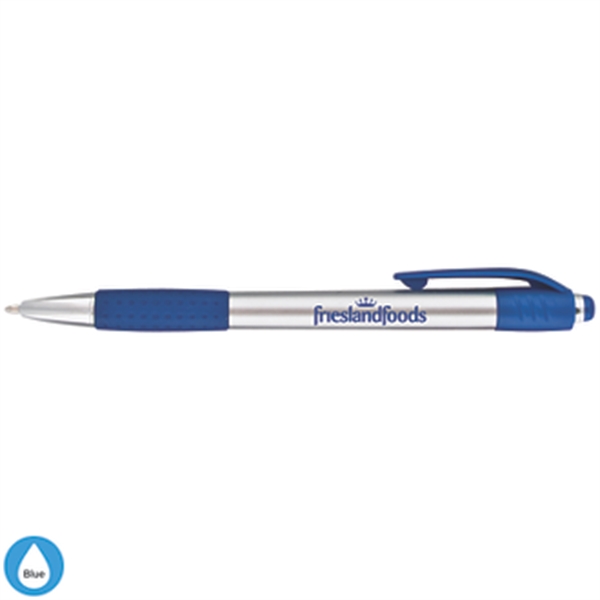 Pen with a rubber grip section, chrome accents, and pocket clip.... from ASI 57653 Gold Bond