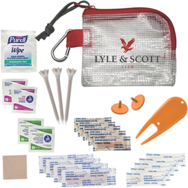 Golf first aid kit with a divot tool, golf tees, bandages,... from ASI 57653 Gold Bond
